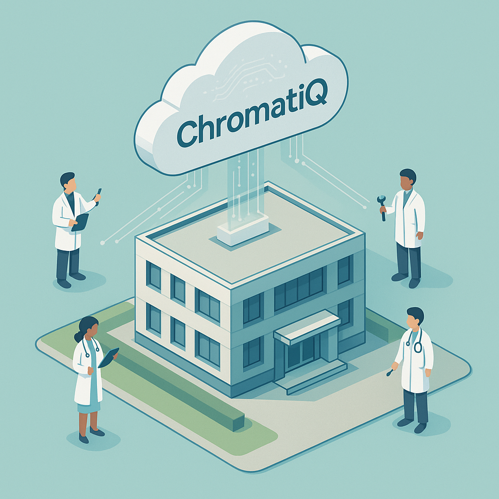 ChromatiQ cloud platform connecting a clinical institution with physicists and dosimetrists via role-based access