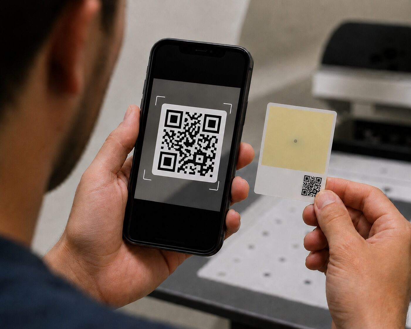 Scanning a QR code on a radiochromic film with a smartphone for instant lookup in the Wavechrome Film Portal